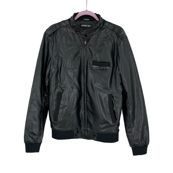Members Only Men’s Black Faux Leather Moto Jacket | Edgy Biker Streetwear Grunge - Picture 2 of 16